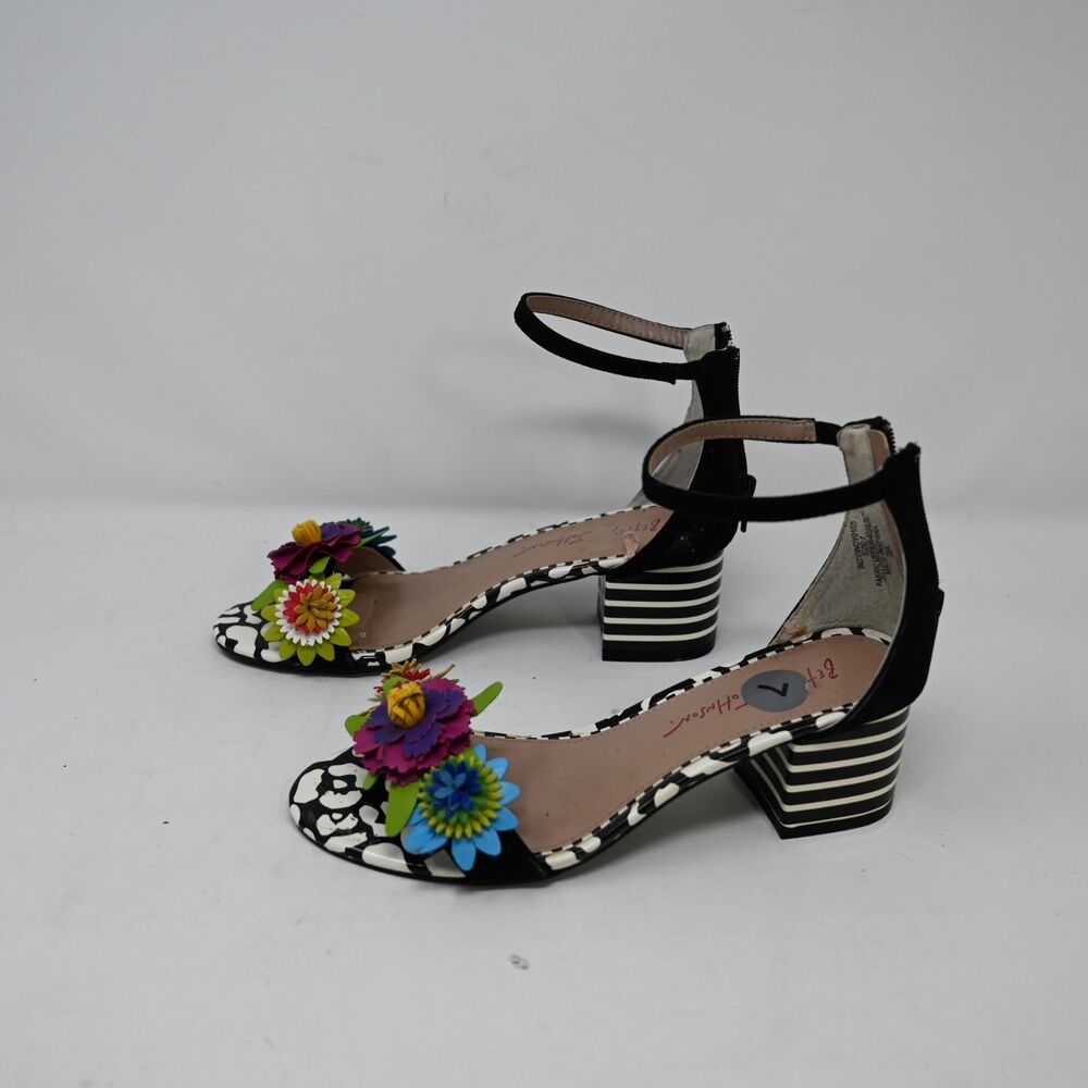 Betsey Johnson Lore 7 Floral Sandals Striped Block Heel 3D Flowers - Picture 3 of 10